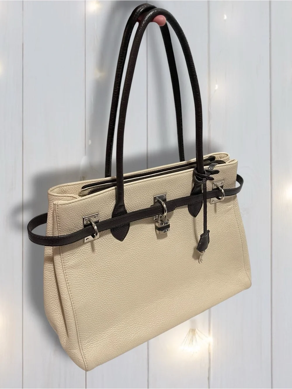 Retorta Firenze 1906 Cattolica Leather Top Handle Bag Cream Brown Made in Italy